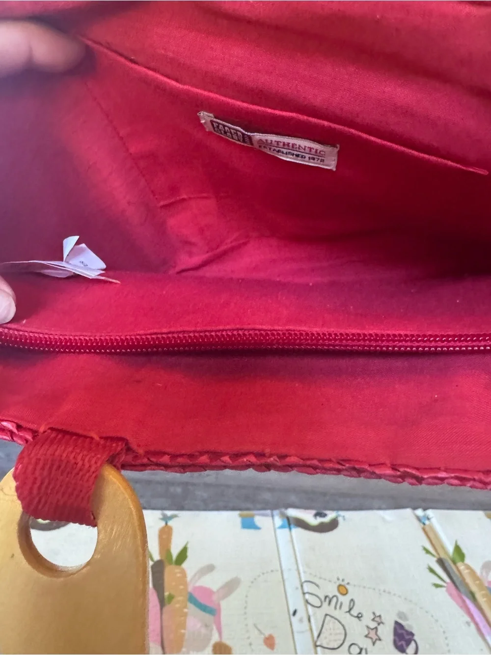 Faded glory Wood-Handle Pink Woven Tote Bag